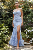 Opal Butterfly Mermaid Prom Gown with Side Slit-smcdress