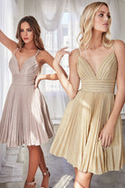 Short dress with pleated glitter fabric details and criss cross back-smcdress