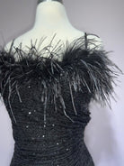 A closer look at feather neckline dress