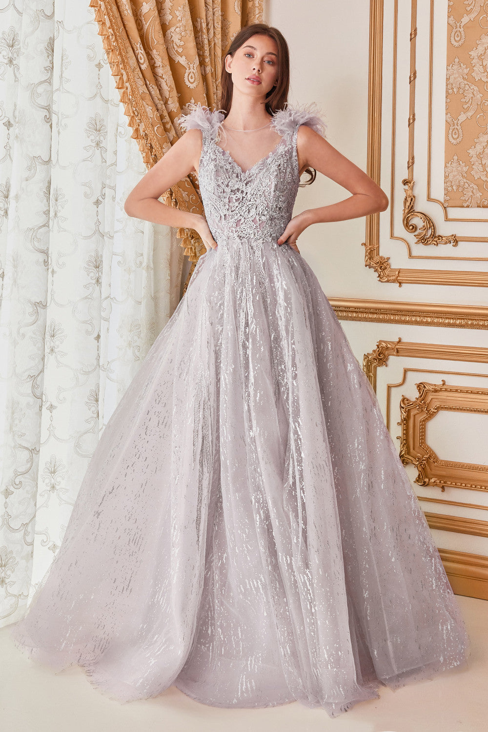 Layered Tulle A-Line Dress with Embroidered Bodice-smcdress