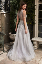 Silver beaded ball gown-smcdress