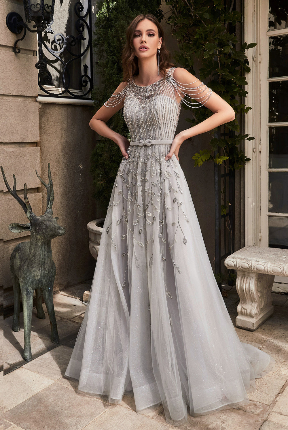 Embellished Beads A-Line Silver Bodice Ball Gown-smcdress
