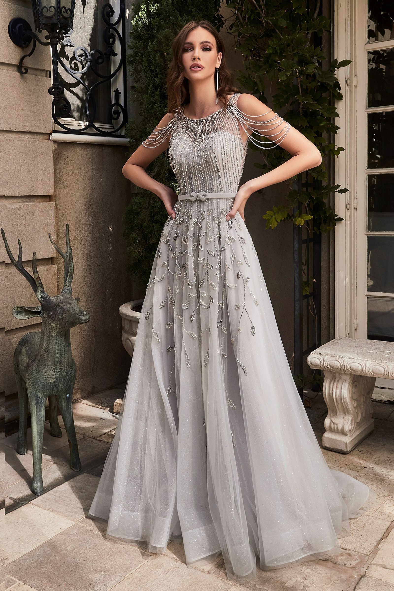Silver beaded ball gown-smcdress