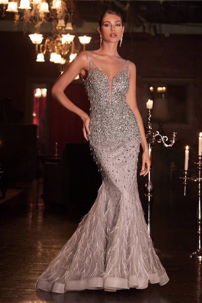 Fitted Mermaid MOB/Prom Dress w/ Gold Silver Sequin Embellishments-smcdress