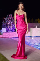 Fitted Satin Slip Prom & Bridesmaid Cowl Neck Laced Open Back Dress-smcdress