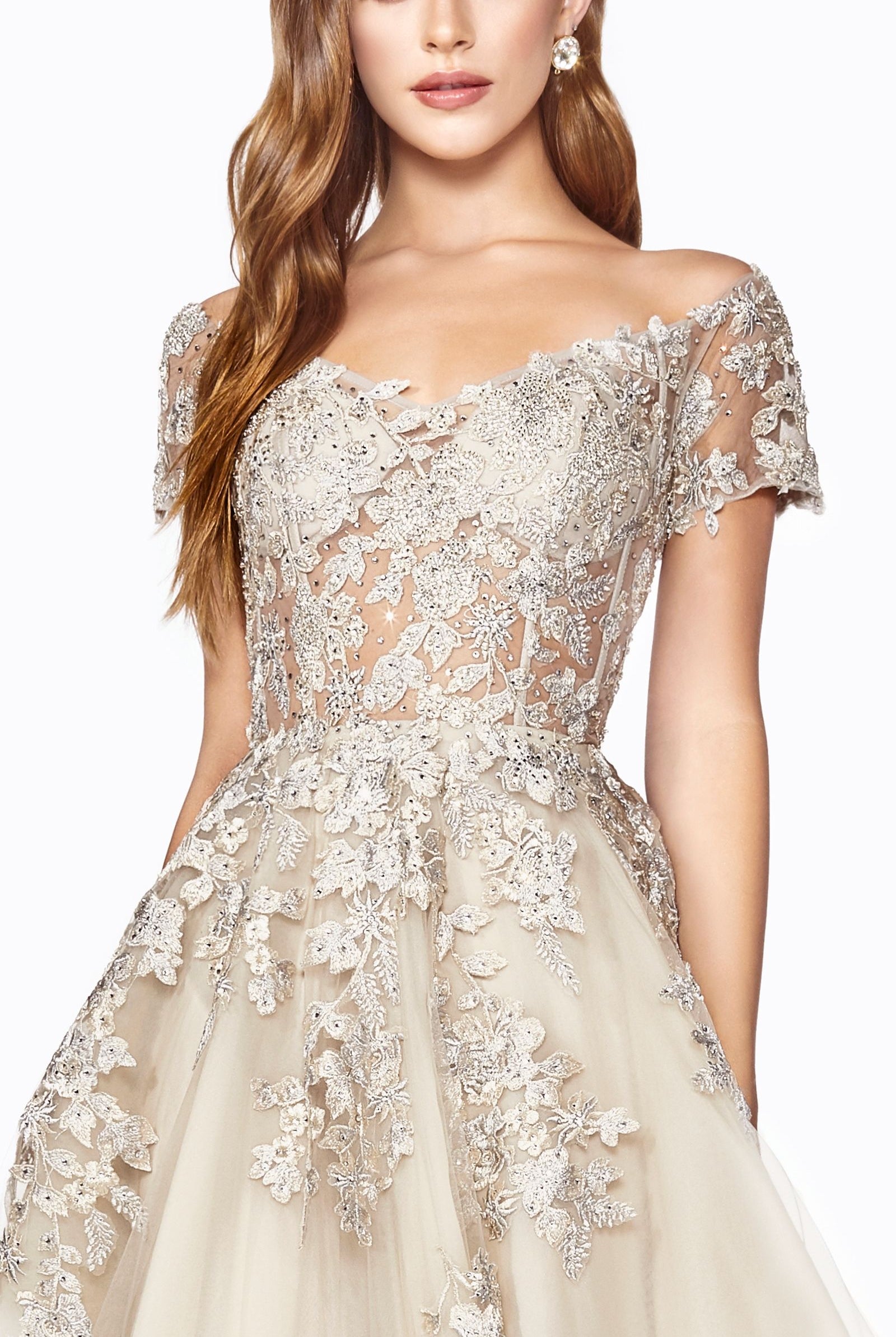 Embellished lace applique A-line dress with corset lace-up back-smcdress