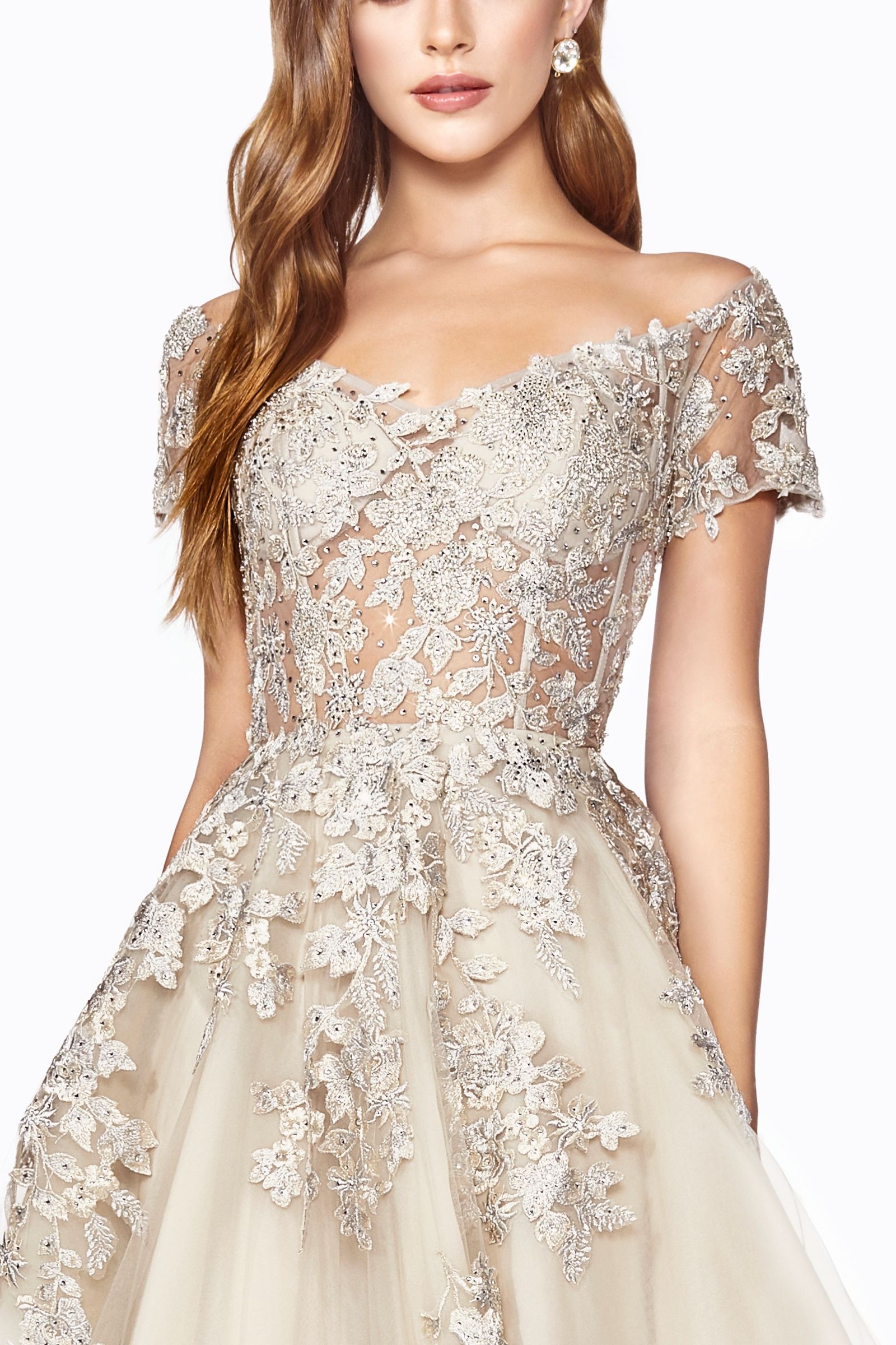 Embellished lace applique A-line dress with corset lace-up back-smcdress