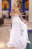 Sheer, Floral-Embellished Bridal Gown w/ Mermaid Skirt & Royal Elegance-smcdress