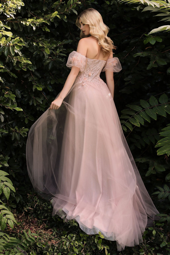 Floral Ball & Prom gown w/Corset & Puff Sleeves. Blush, Mauve, Smokey Blue-smcdress