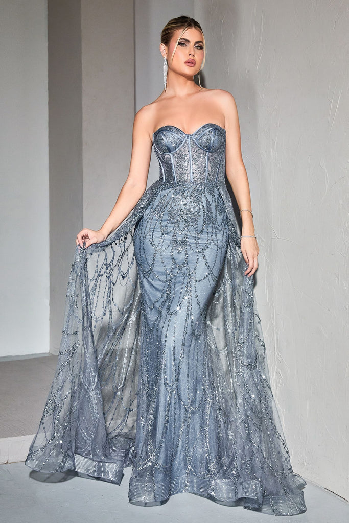 Strapless lace gown with over skirt-smcdress