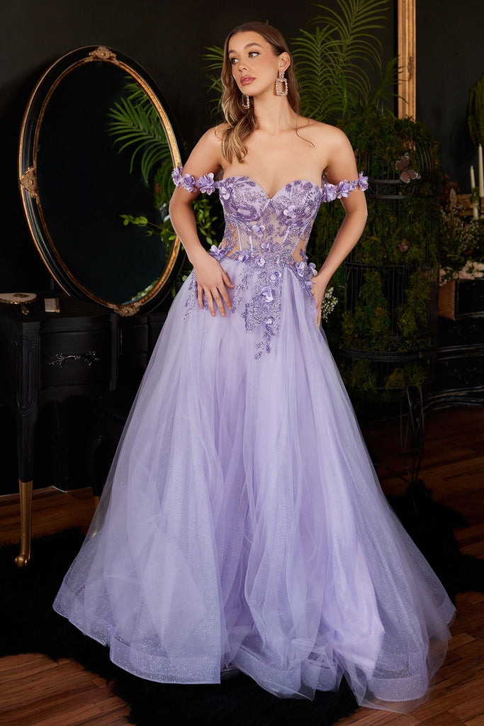 FLORAL APPLIQUE CORSET TULLE BALL GOWN-smcdress