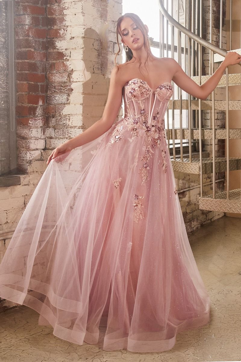 STRAPLESS LAYERED TULLE BALL GOWN CDCB142-smcdress