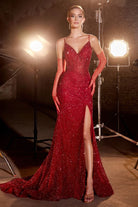 FITTED GLITTER FLOCKED GOWN CDCC2167-smcdress