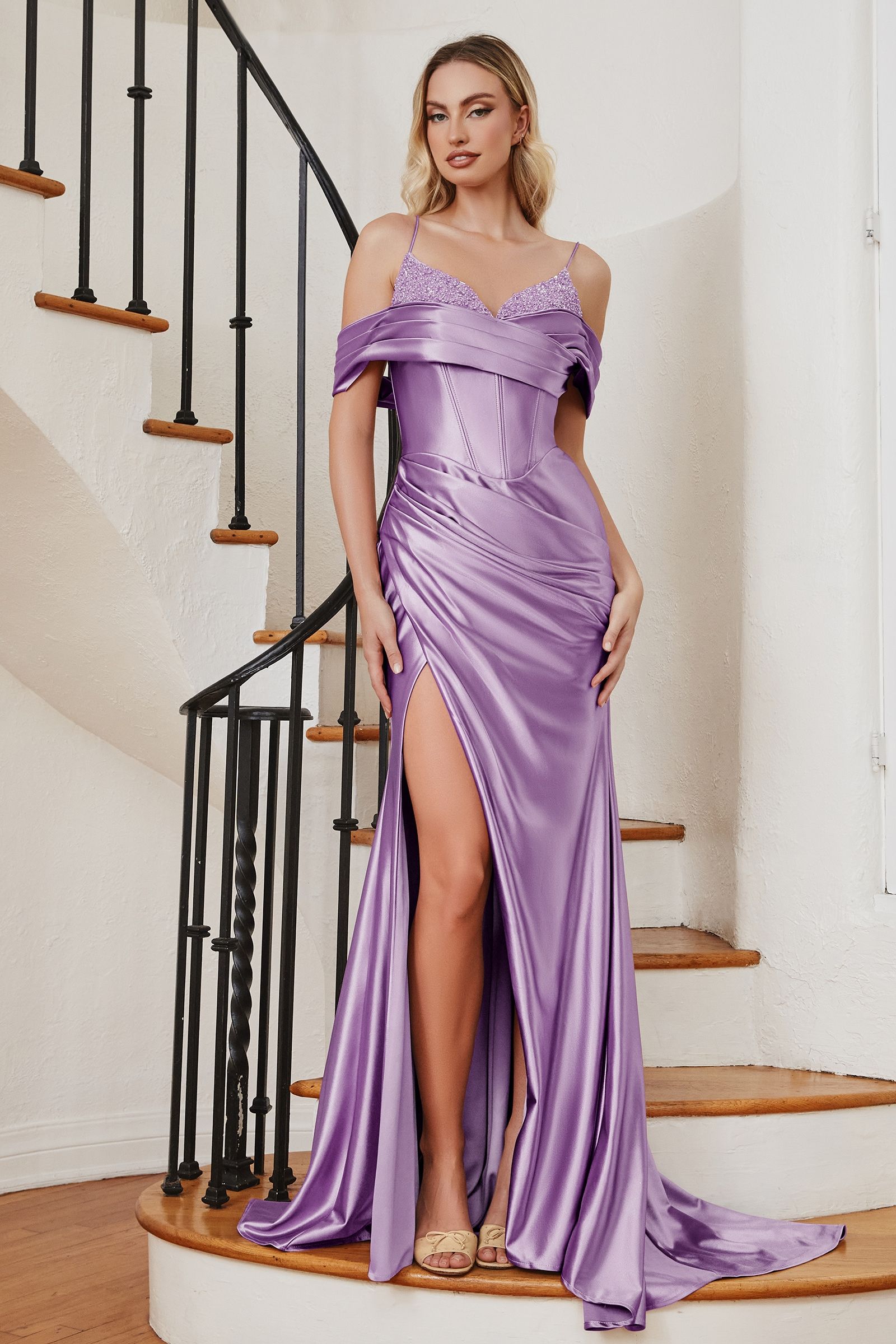 Soft Satin Bustier Gown, Fitted-smcdress