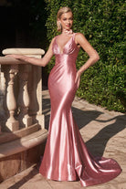 FITTED STRETCH SATIN GLITTER FLOCKED GOWN CDCC2346-smcdress