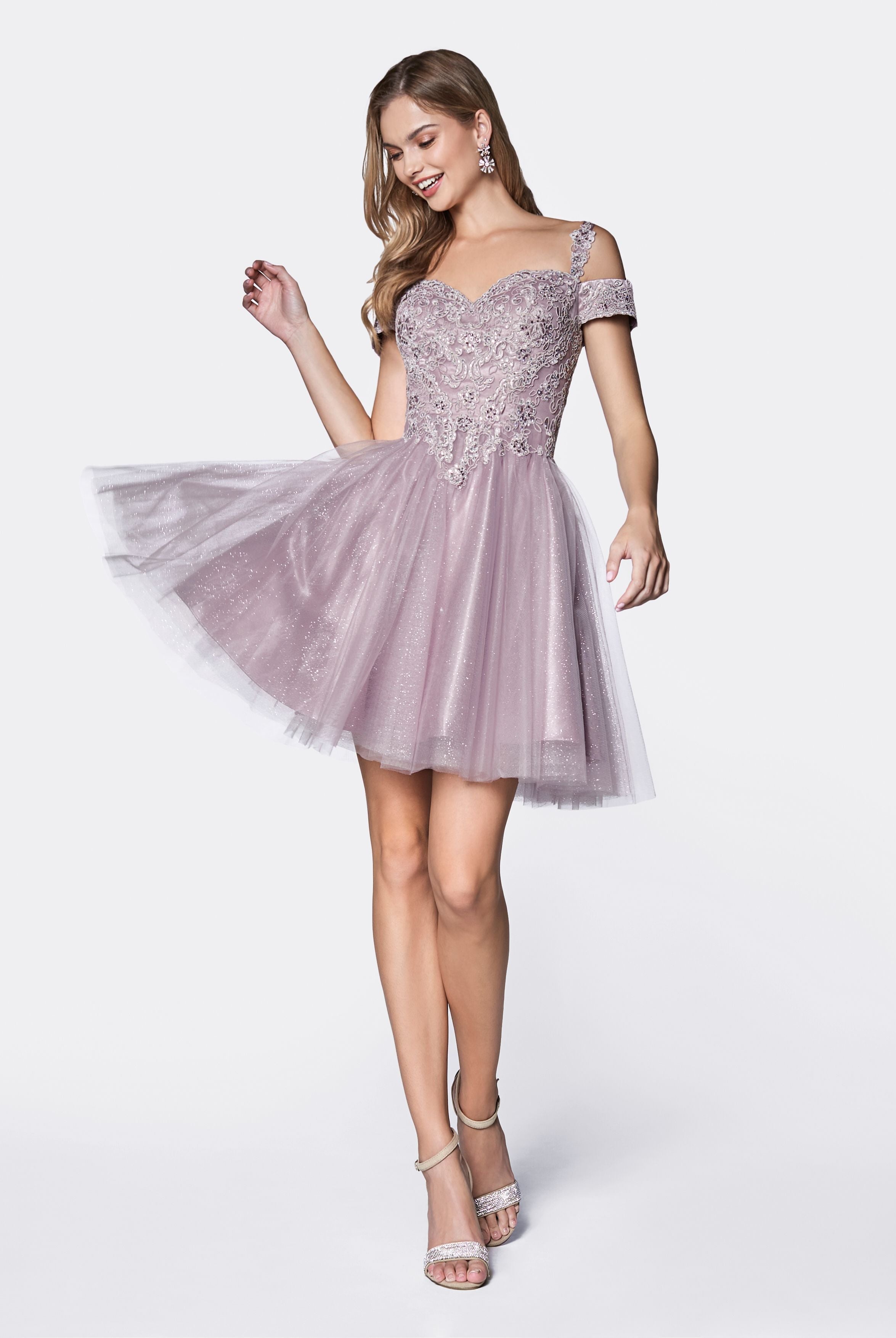 Off-shoulder Lace Cocktail Dress-smcdress