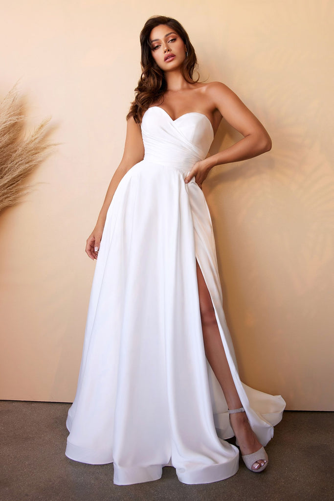 Satin strapless ball gown for brides-smcdress