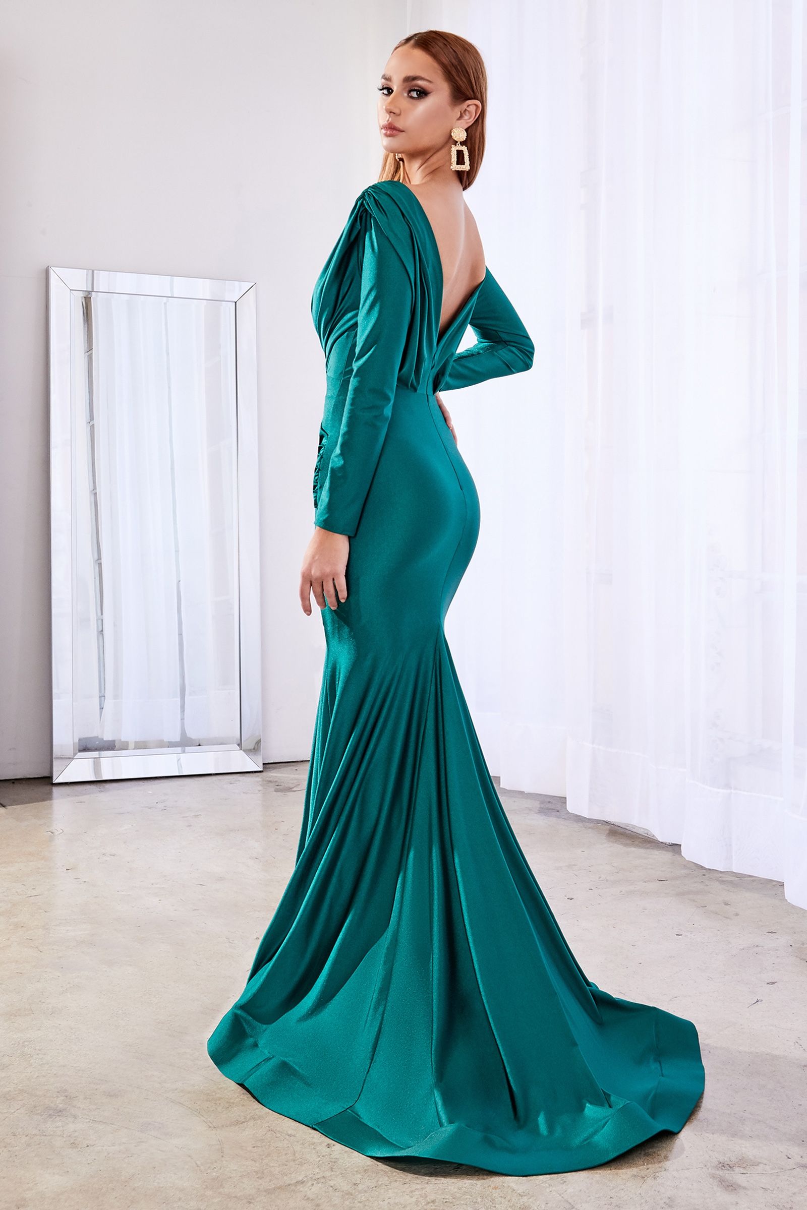 Fitted jersey gown with stretch-smcdress