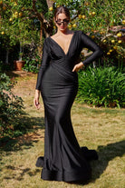 Black long satin evening dress