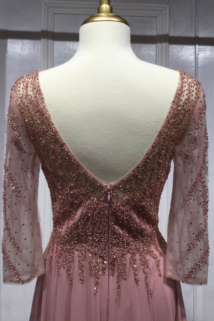 Chiffon A-Line Gown w/ Long Sleeves-smcdress