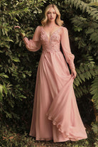 Chiffon Evening Gown, Long Sleeve-smcdress
