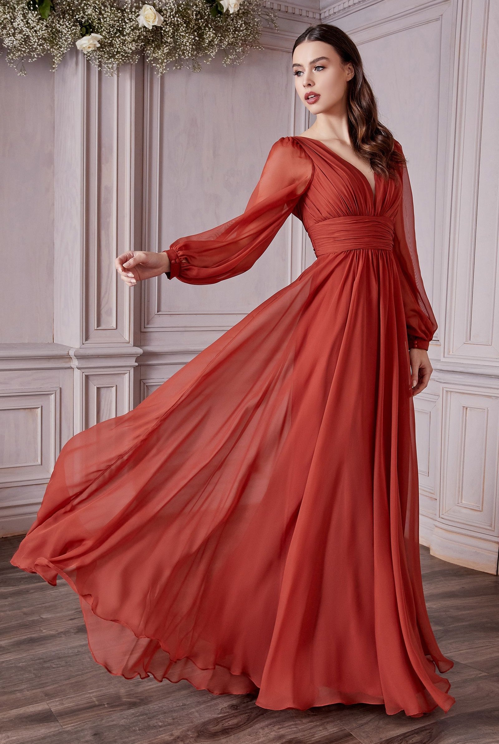 Chiffon Long Sleeve Dress-smcdress