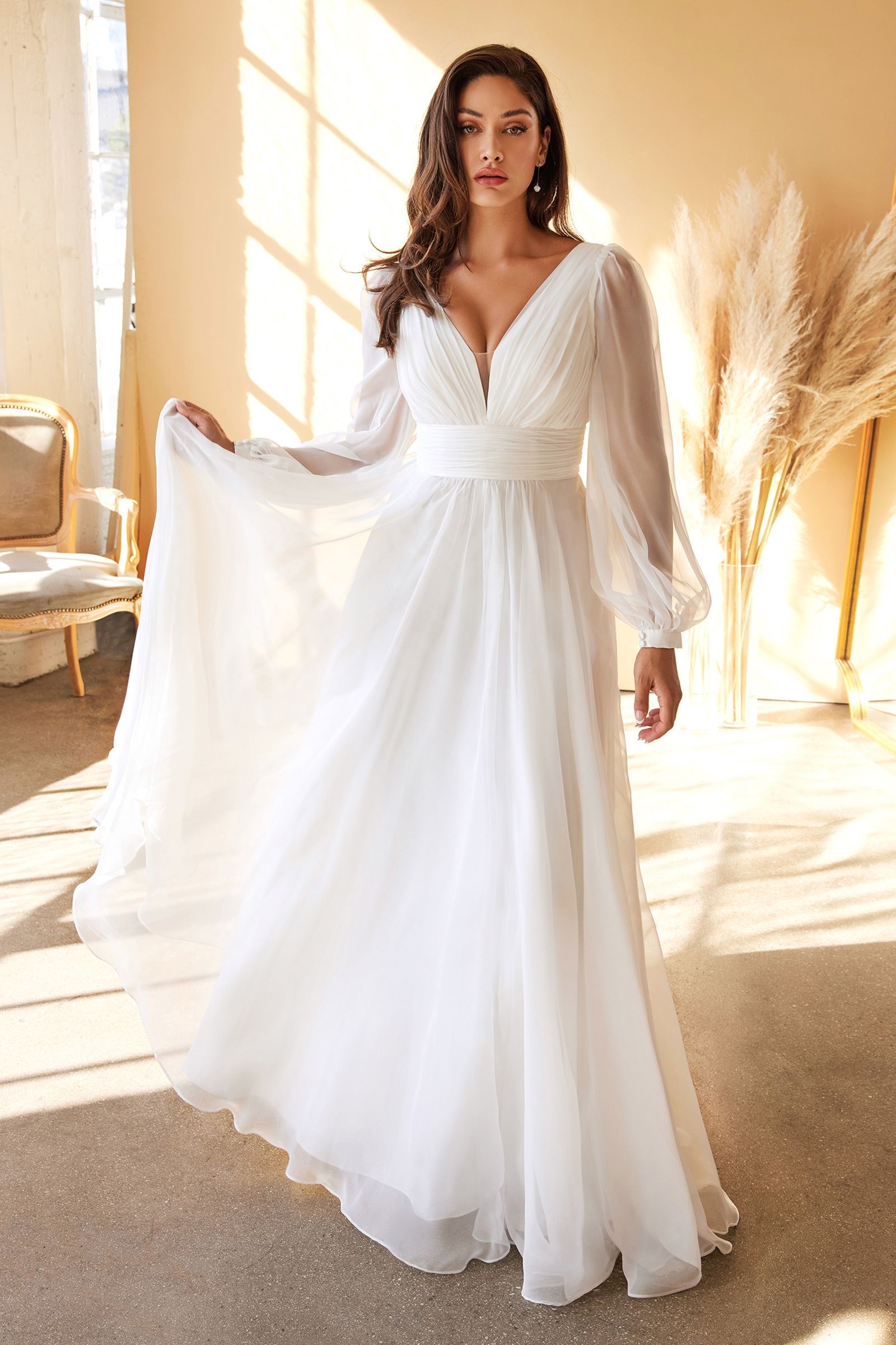 Chiffon long sleeve bridal dress