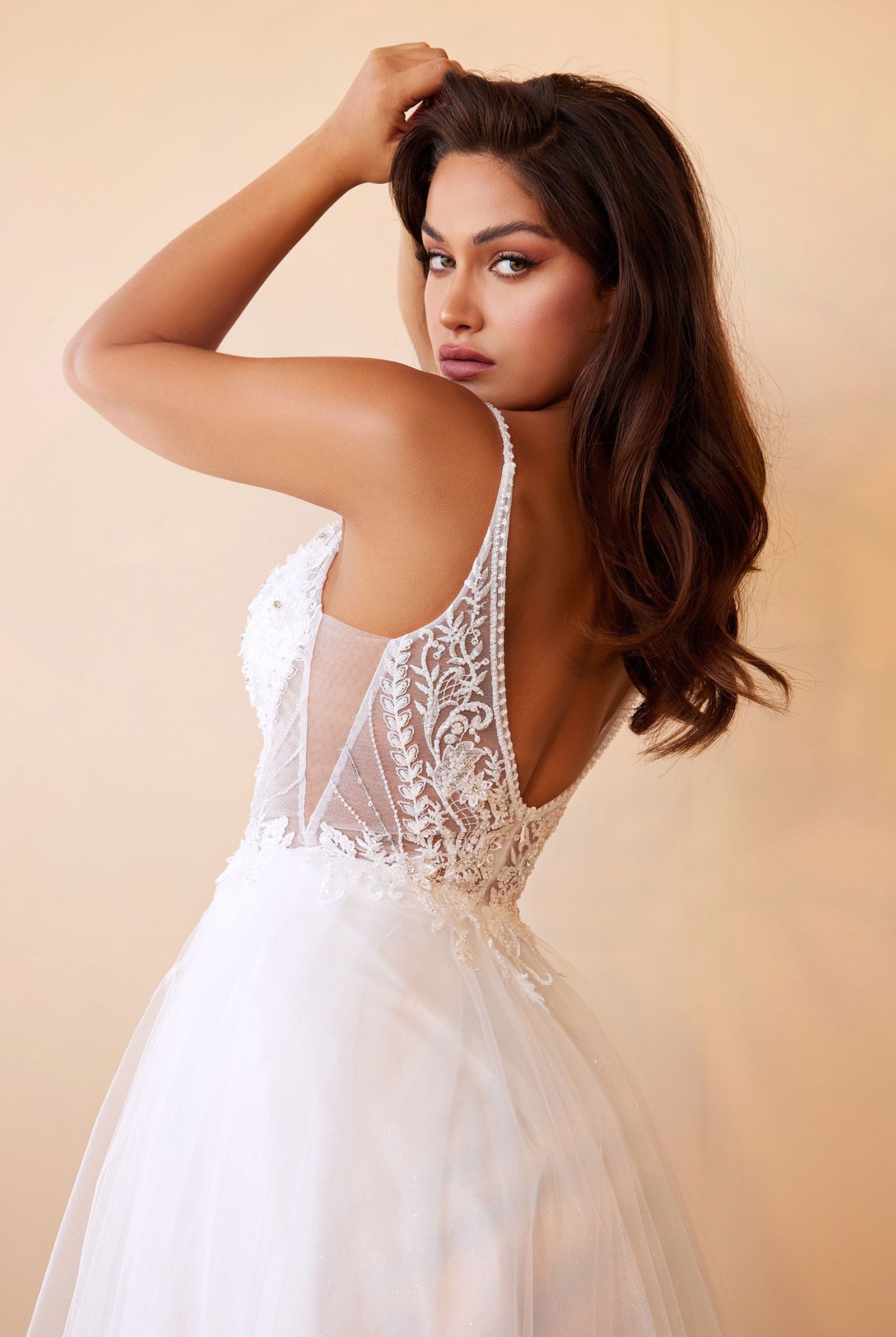 back of layered tulle bridal gown