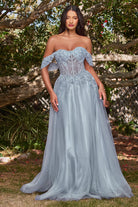 A-Line Gown w/Off-Shoulder Sleeves-smcdress