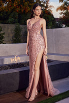 Strapless Satin Gown with Deep V-neck, Laced Back, Mermaid Shape and Leg Slit-smcdress