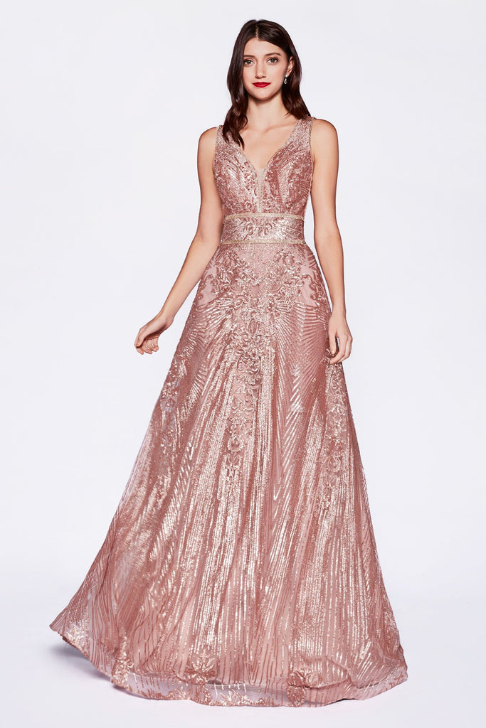 Gown with sequin geometric pattern and open back-smcdress