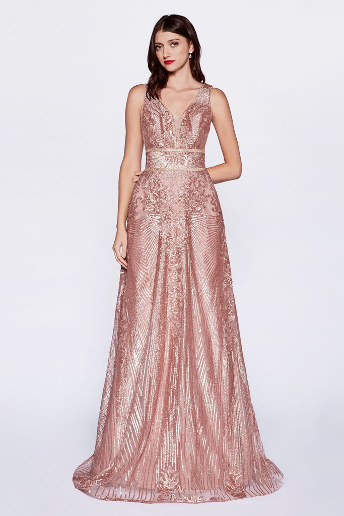 Gown with sequin geometric pattern and open back-smcdress