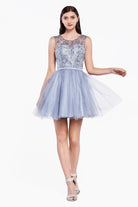 Tulle short dress with glitter detail and illusion neckline-smcdress