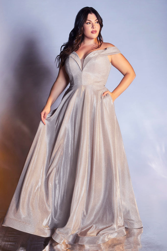 Metallic ball gown, off the shoulder-smcdress