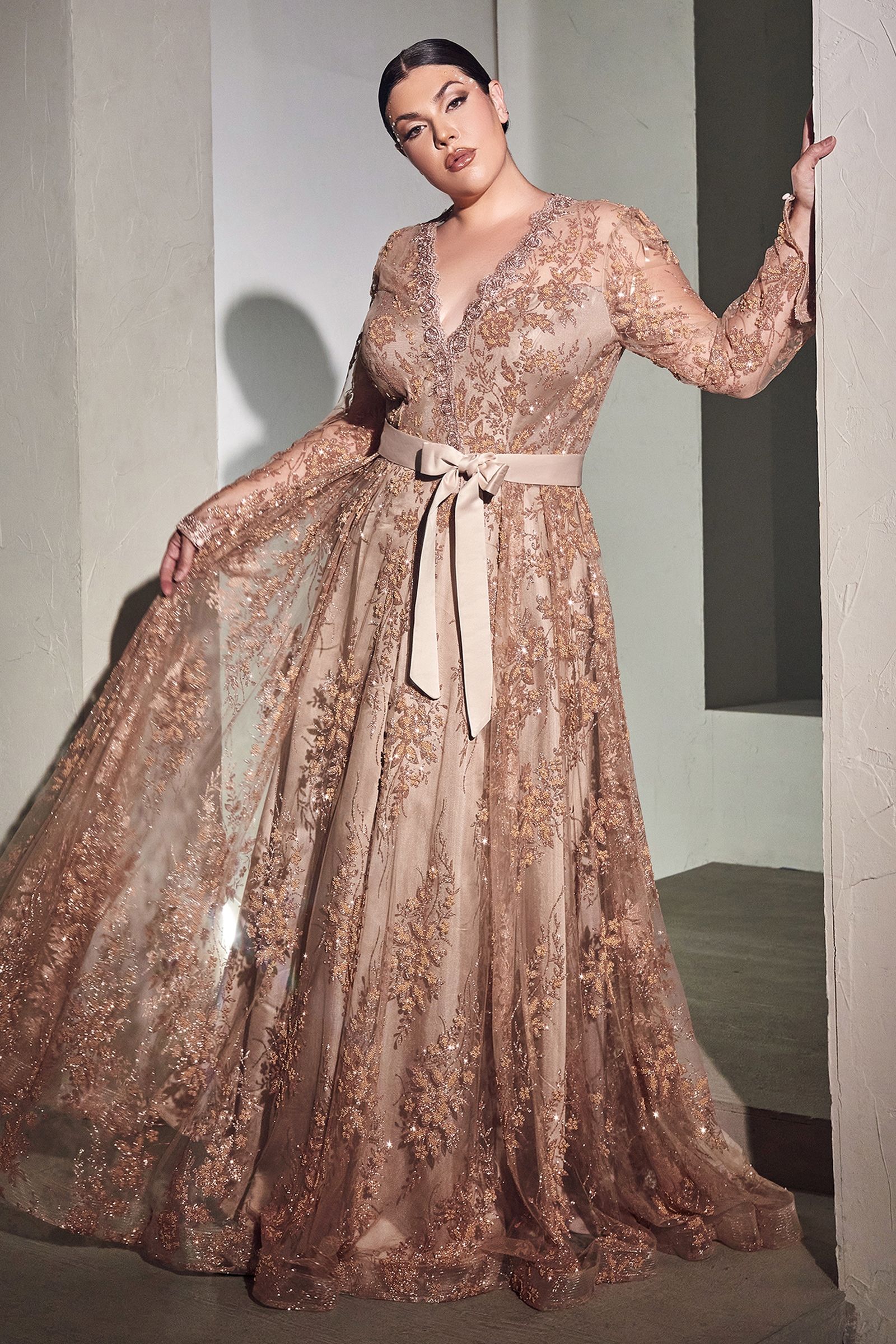 Plus size rose gold shops dress with sleeves