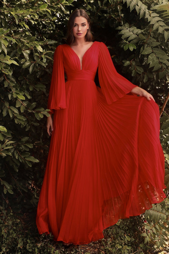 Pleated Chiffon Gown with Deep V-neckline, perfect for Mother of the Bride!-smcdress