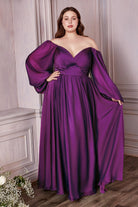 Elegant Long Sleeves A-line Chiffon Gown, Plus Size Luxury Royal Style-smcdress