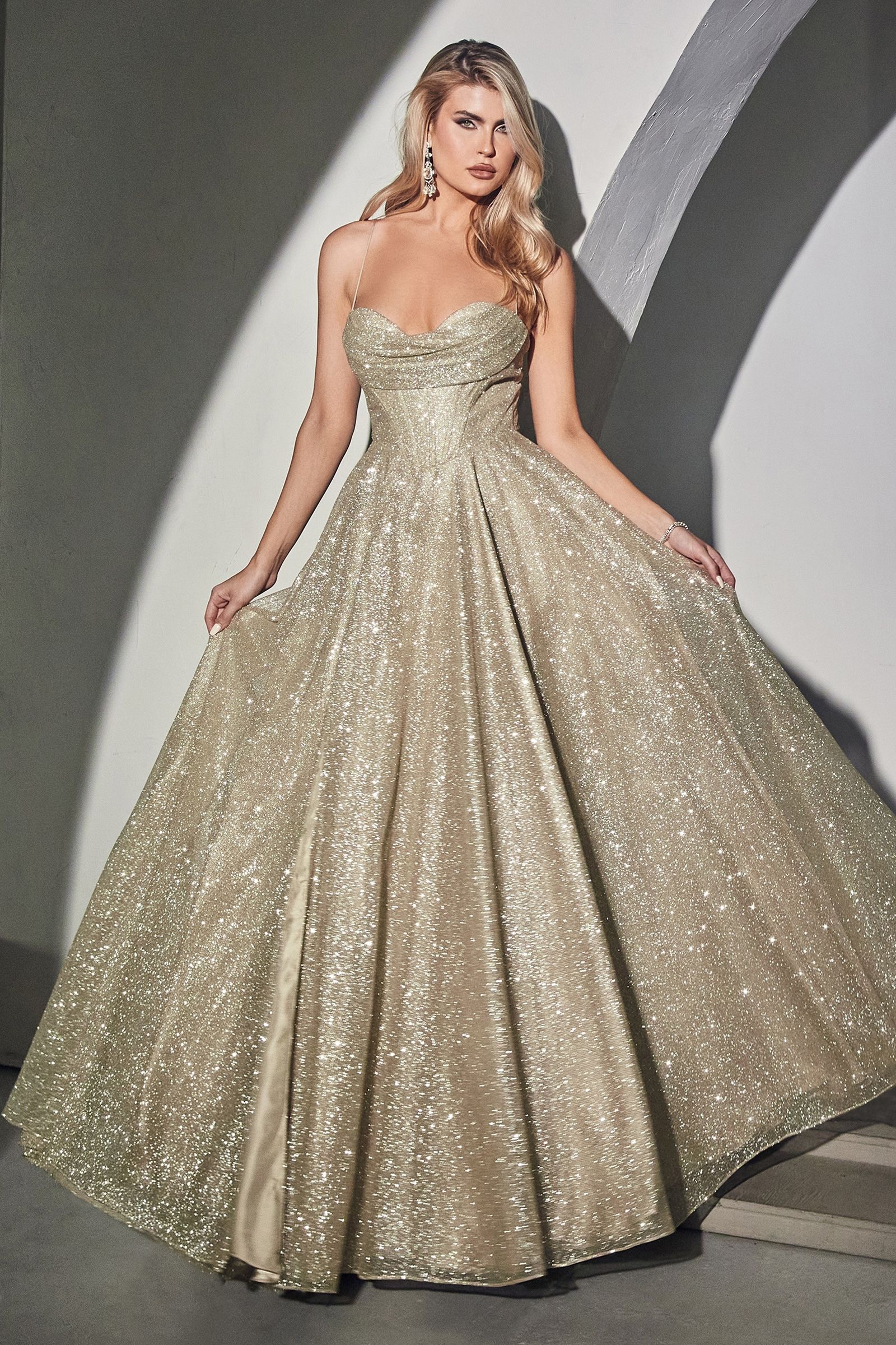 Glitter Ball Gown w/ Lace-Up Corset CDCD252 | SMCDress