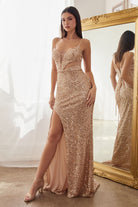 Sequin-Embellished Gown w/ Open Back & Cutouts-smcdress