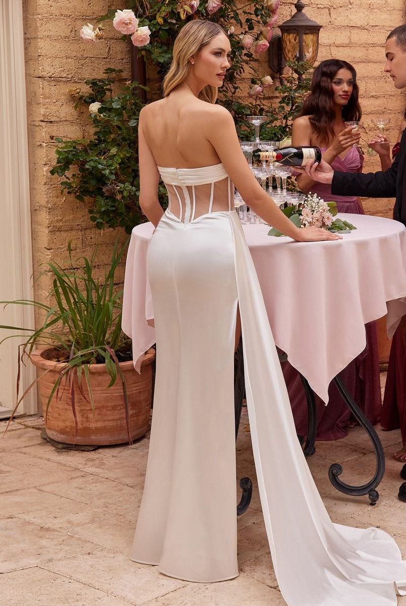 Back of sheer corset wedding gown