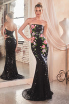 STRAPLESS FLORAL PATTERNED SEQUIN DRESS CDCD811-smcdress