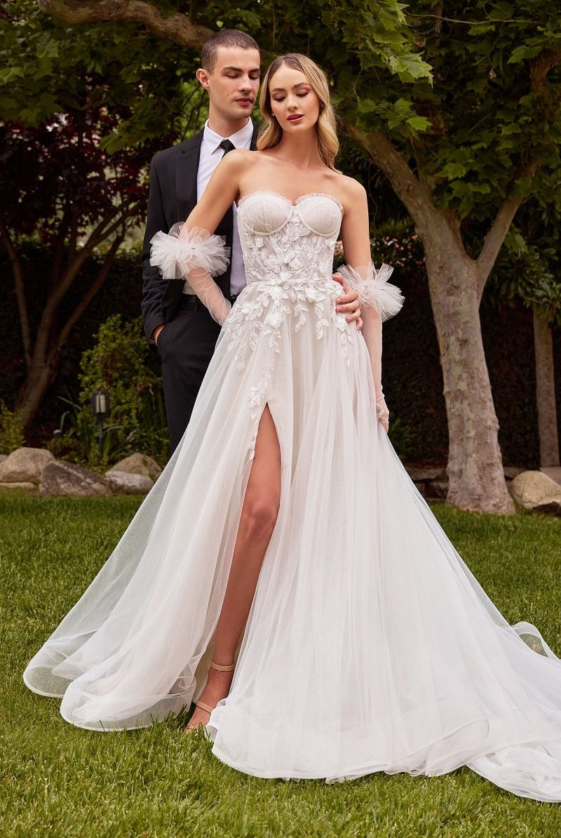 STRAPLESS A-LINE BRIDAL GOWN WITH GLOVES CDCD859W-smcdress