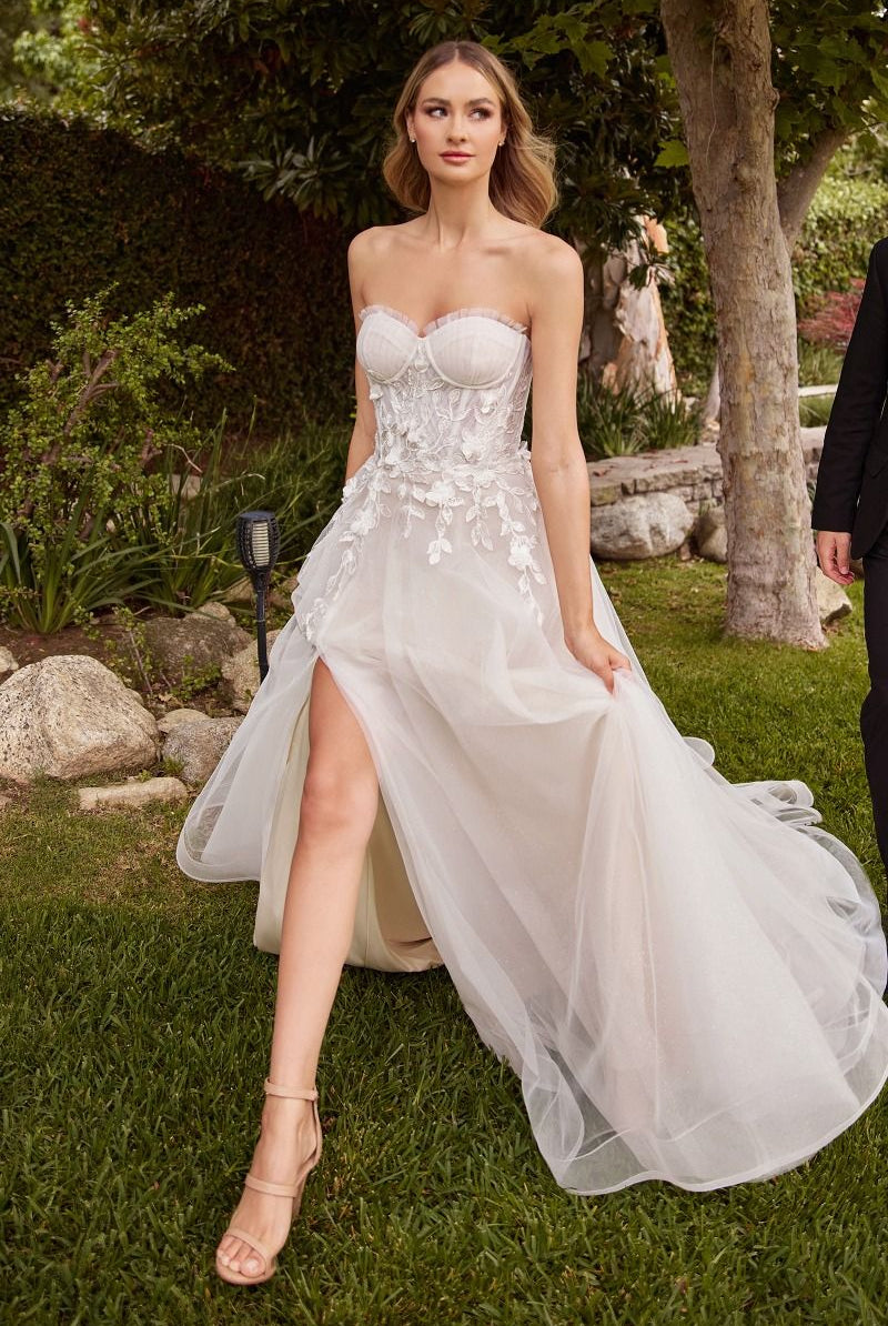 STRAPLESS A-LINE BRIDAL GOWN WITH GLOVES CDCD859W-smcdress