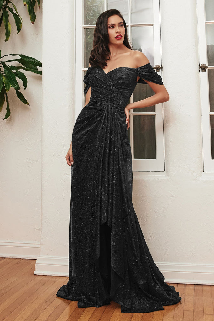 Off-shoulder Glitter Gown-smcdress