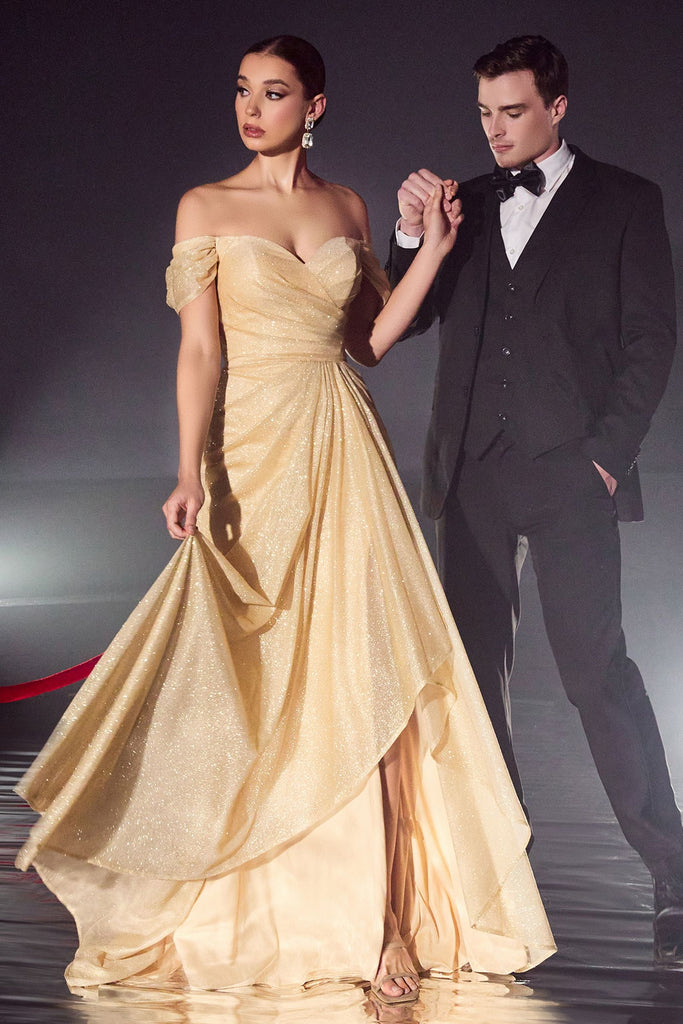 Off-shoulder Glitter Gown-smcdress