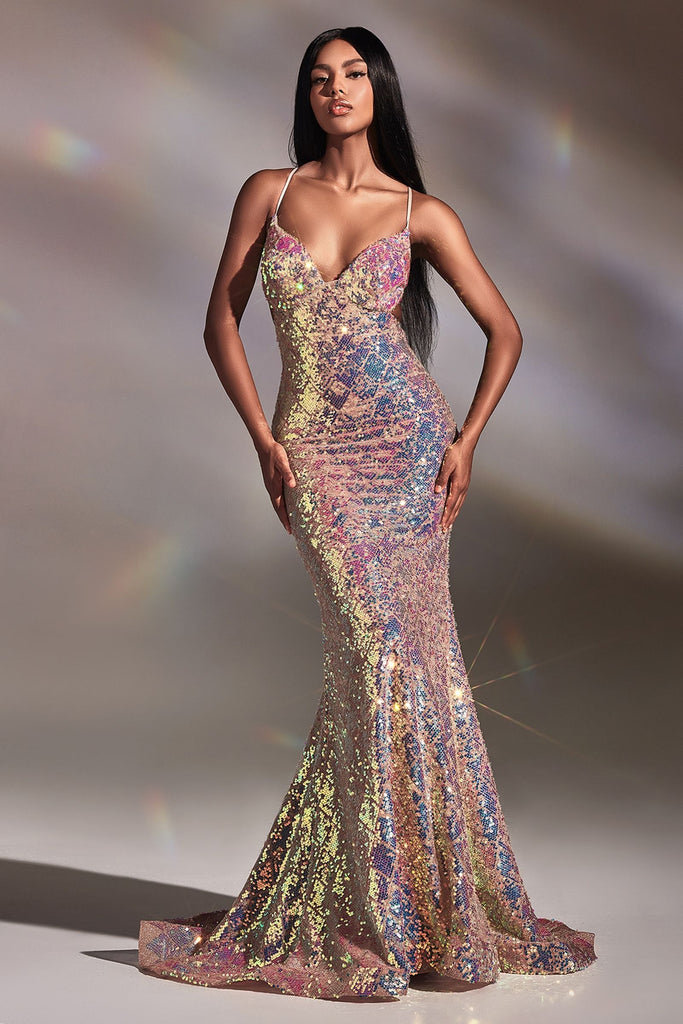 Fitted sequin gown, iridescent-smcdress