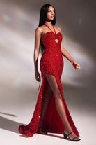 Fitted Sequin Gown, Halter-smcdress