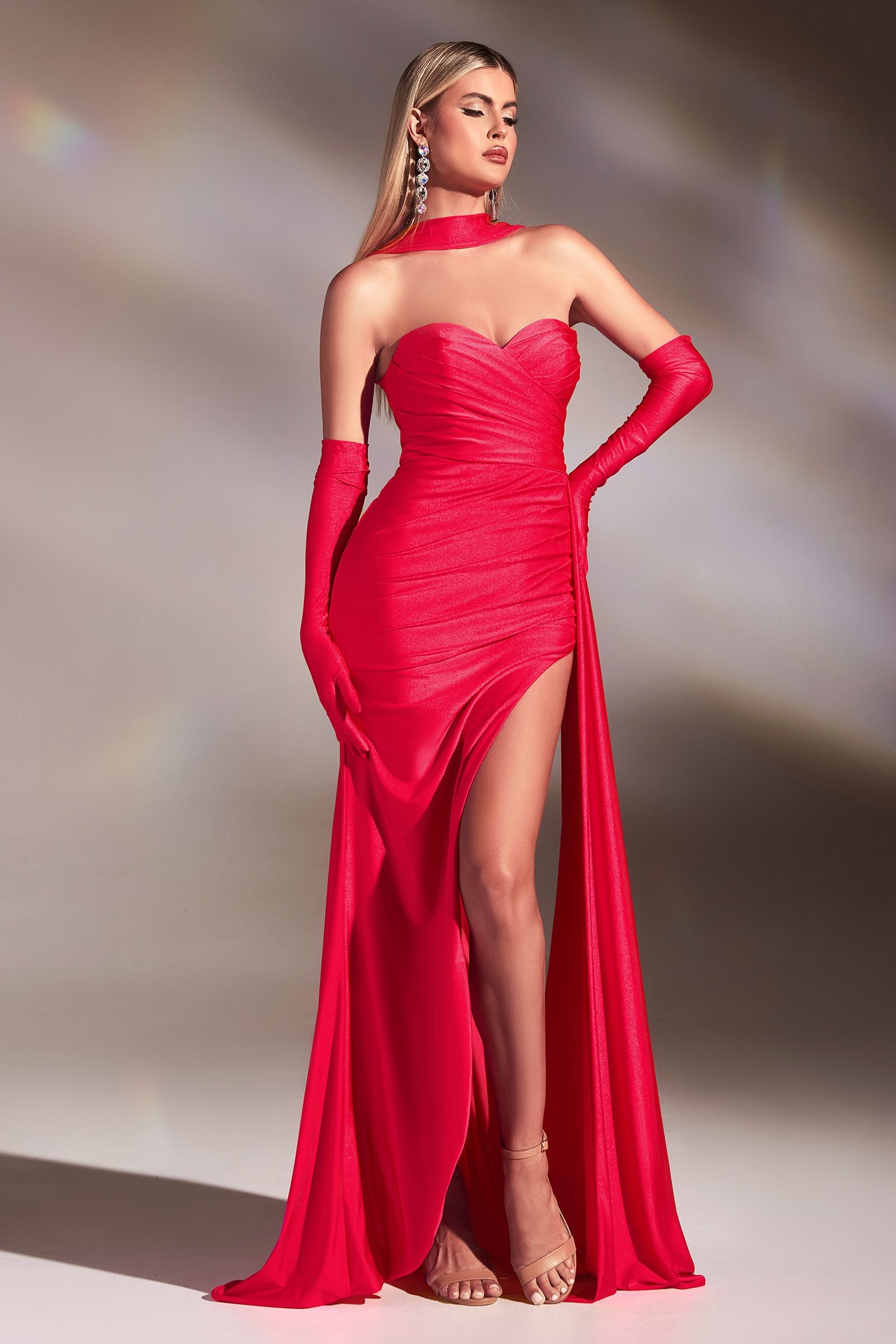 Luxury Satin Formal Dress; Gala Prom & Evening Gown; Strapless Sweetheart Bodice; Gloves Included-smcdress