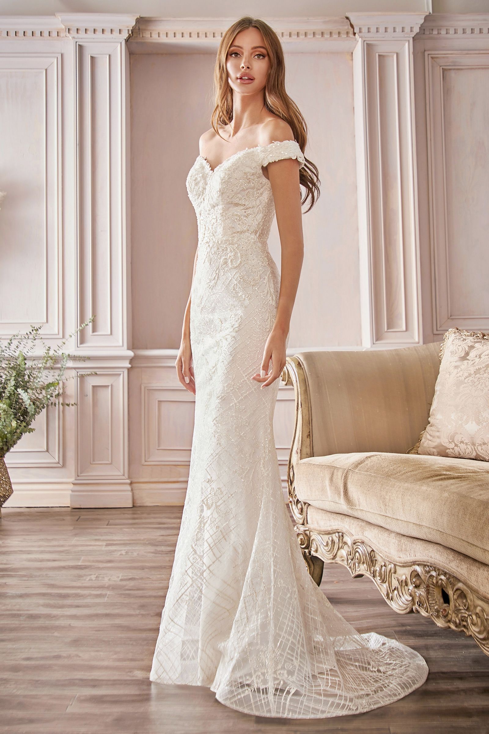Off-the-shoulder Bridal Gown-smcdress