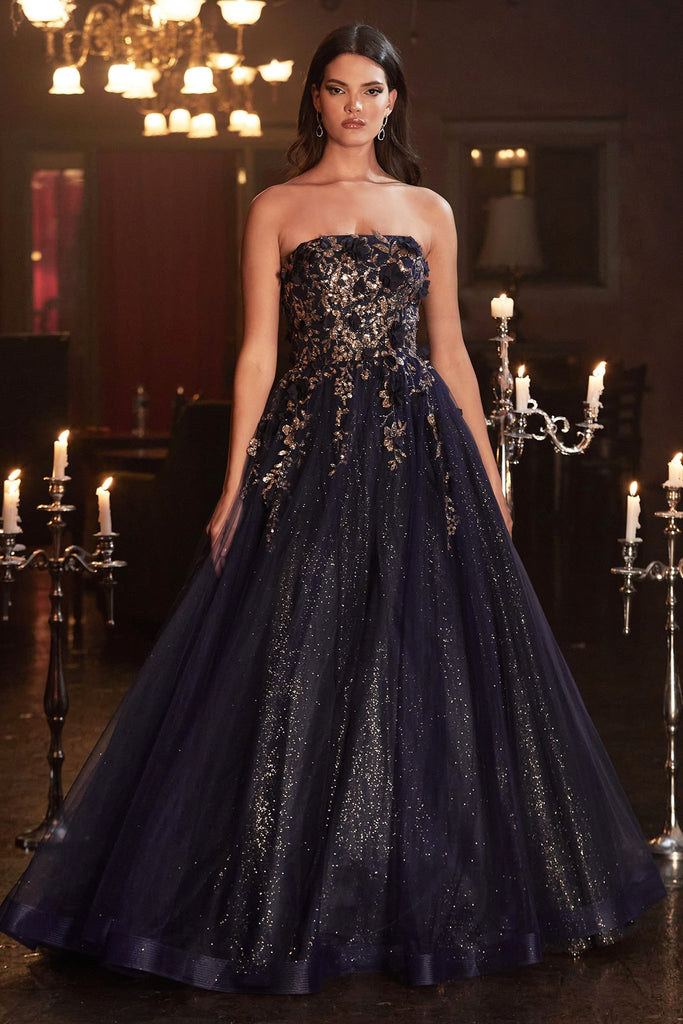 Glitter Tulle Ball Gown w/ Strapless Layer-smcdress